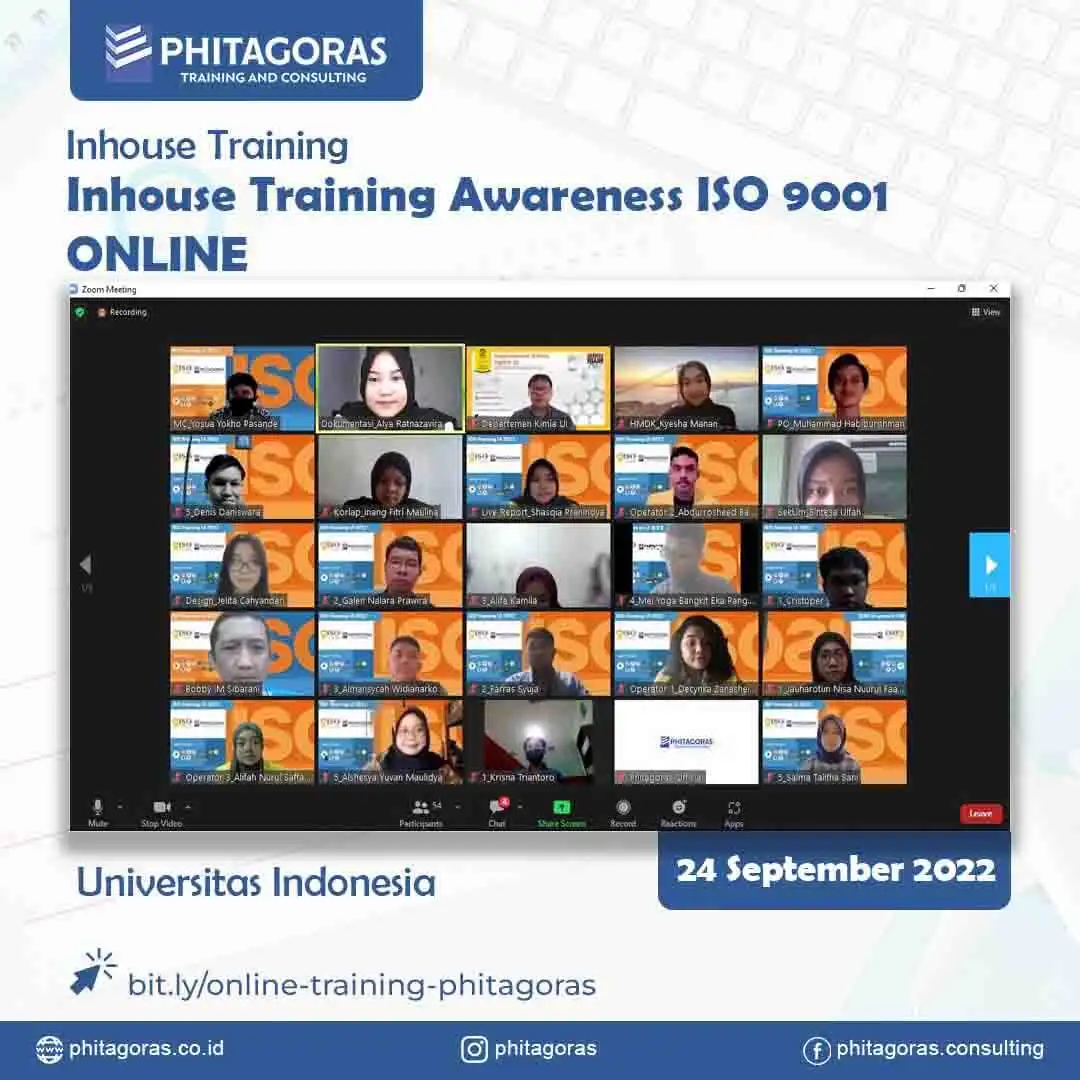In-House Training Awareness ISO 9001 Universitas Indonesia, 24 September 2022