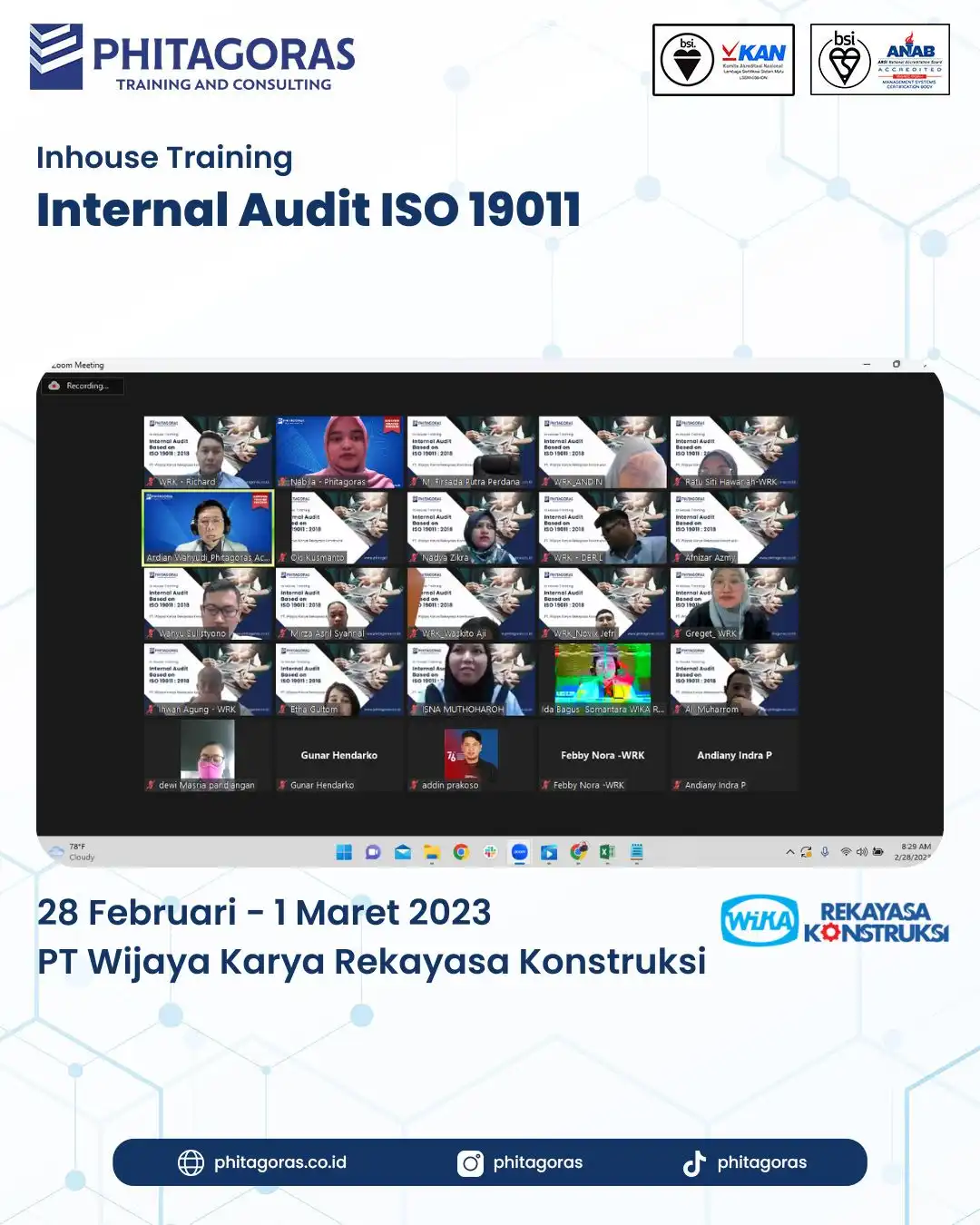 Inhouse Training Internal Audit ISO 19011, - PT Wijaya Karya Rekayasa Kontsruksi