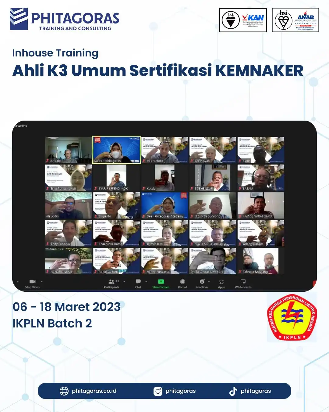 Inhouse Training Ahli K3 Umum Sertifikasi KEMNAKER - IKPLN Batch 2