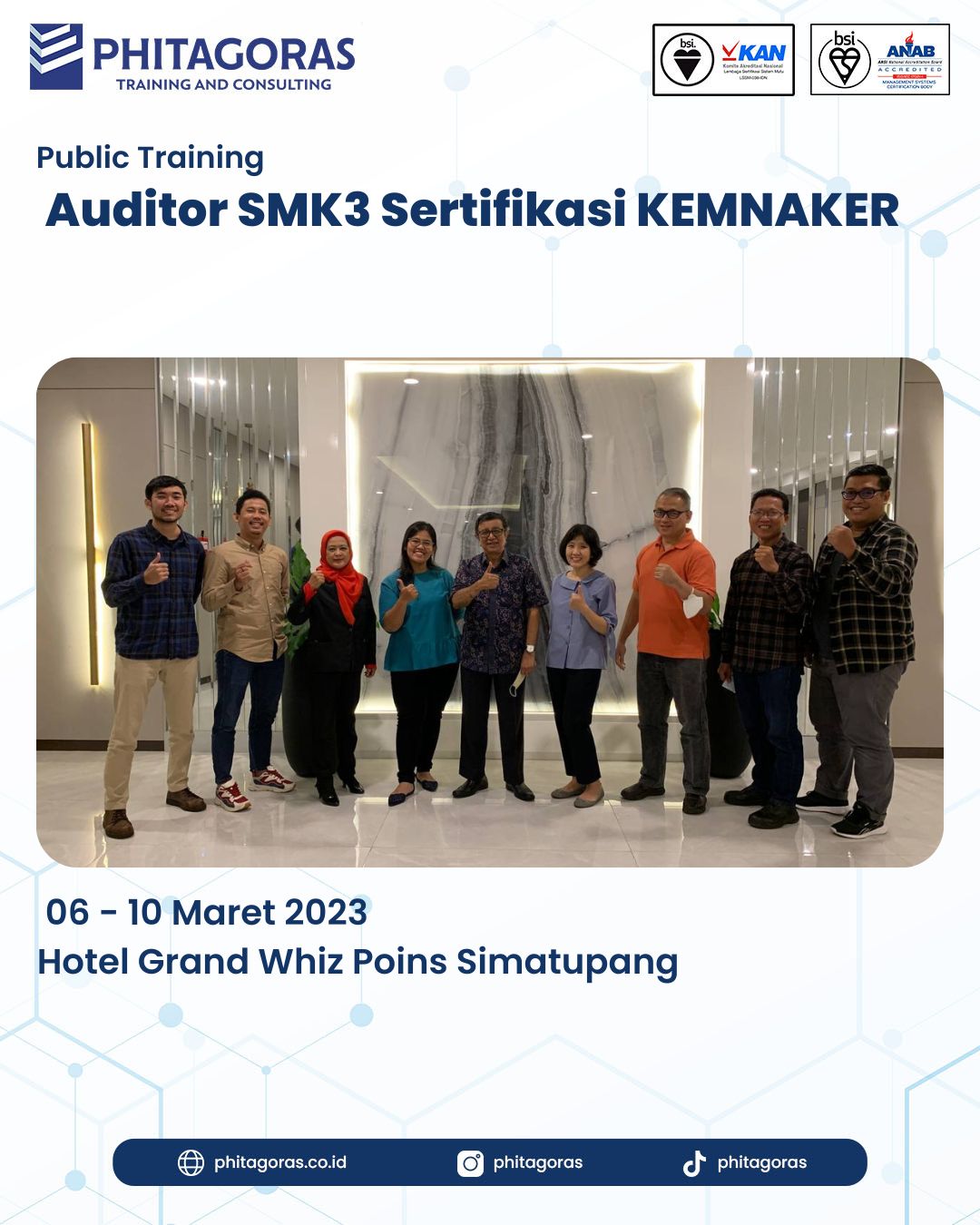 Public Training Auditor SMK3 Sertifikasi KEMNAKER - Hotel Grand Whiz Poins Simatupang