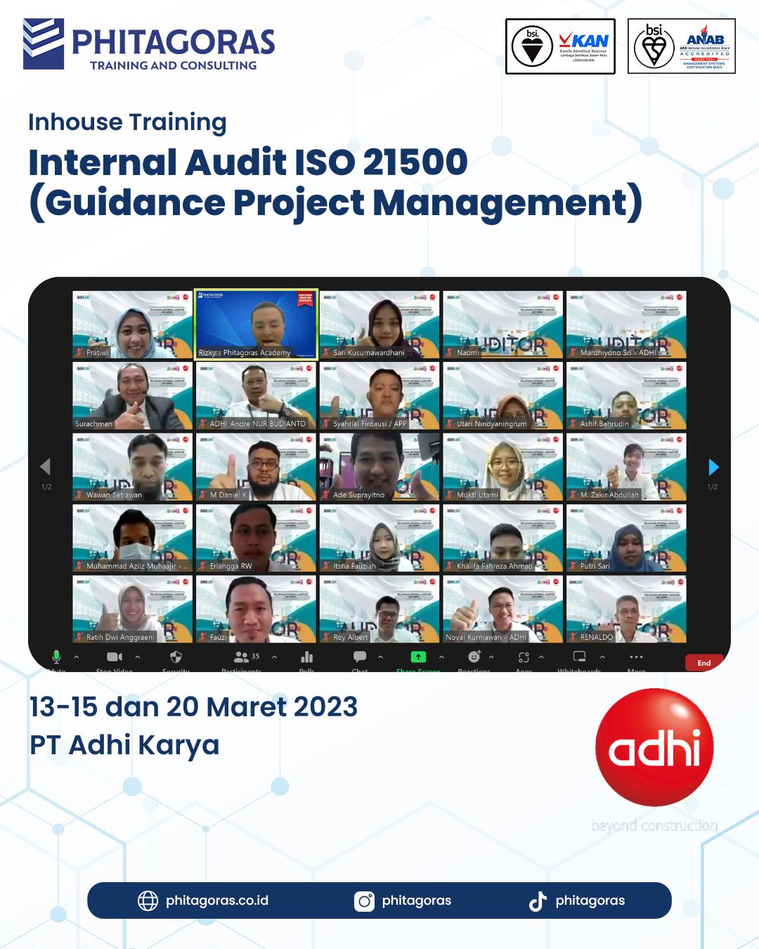 Inhouse Training Internal Audit ISO 21500 (Guidance Project Management) - PT Adhi Karya