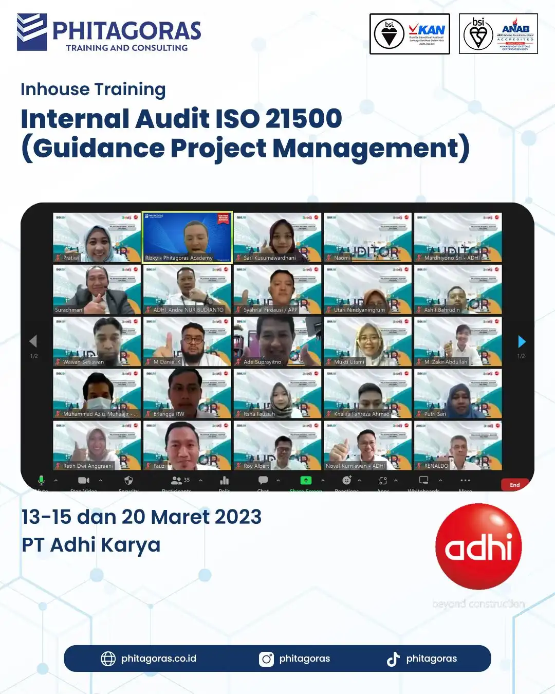 Inhouse Training Internal Audit ISO 21500 (Guidance Project Management) - PT Adhi Karya