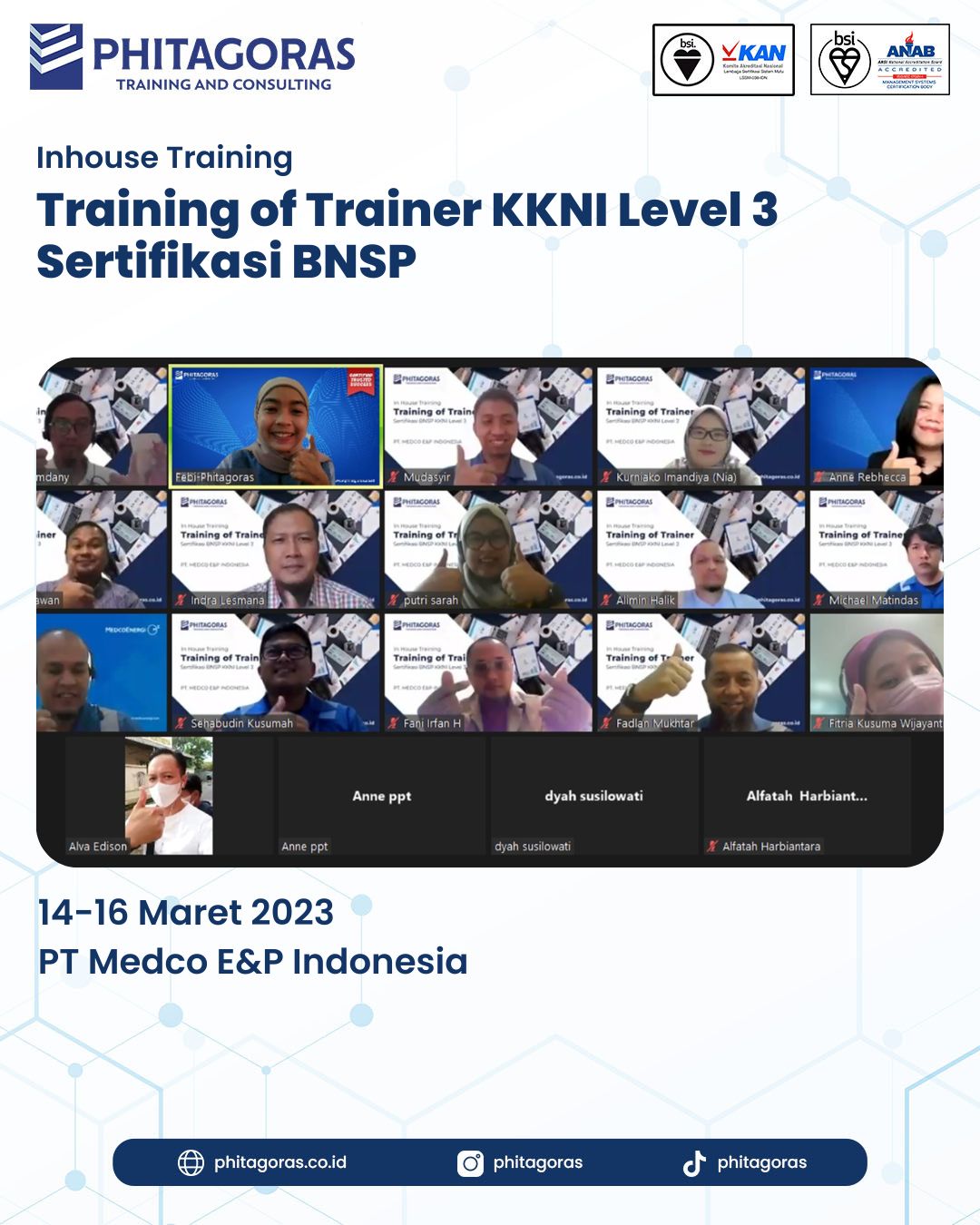 Inhouse Training Training of Trainer KKNI Level 3 Sertifikasi BNSP - PT Medco E&P Indonesia