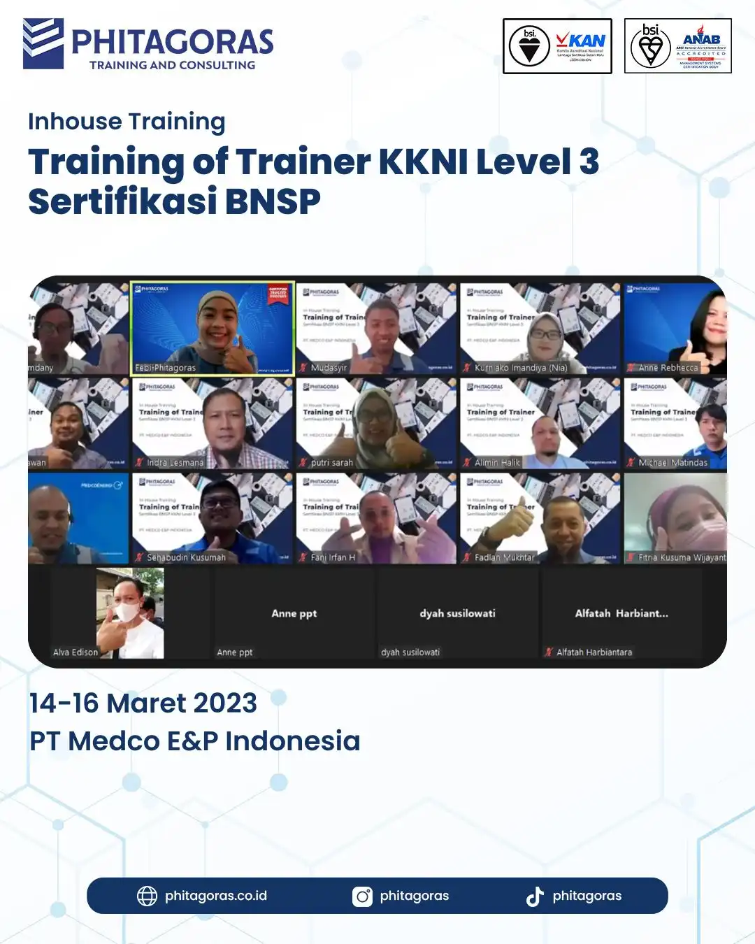 Inhouse Training Training of Trainer KKNI Level 3 Sertifikasi BNSP - PT Medco E&P Indonesia