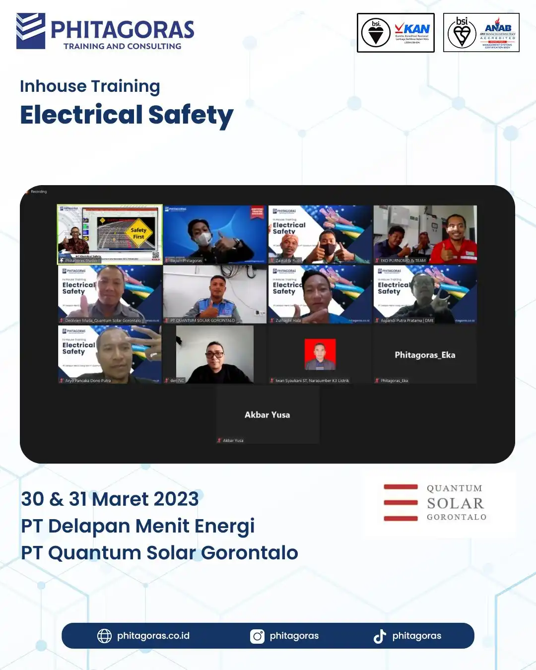 Inhouse Training Electrical Safety, - PT Delapan Menit Energi dan PT Quantum Solar Gorontalo