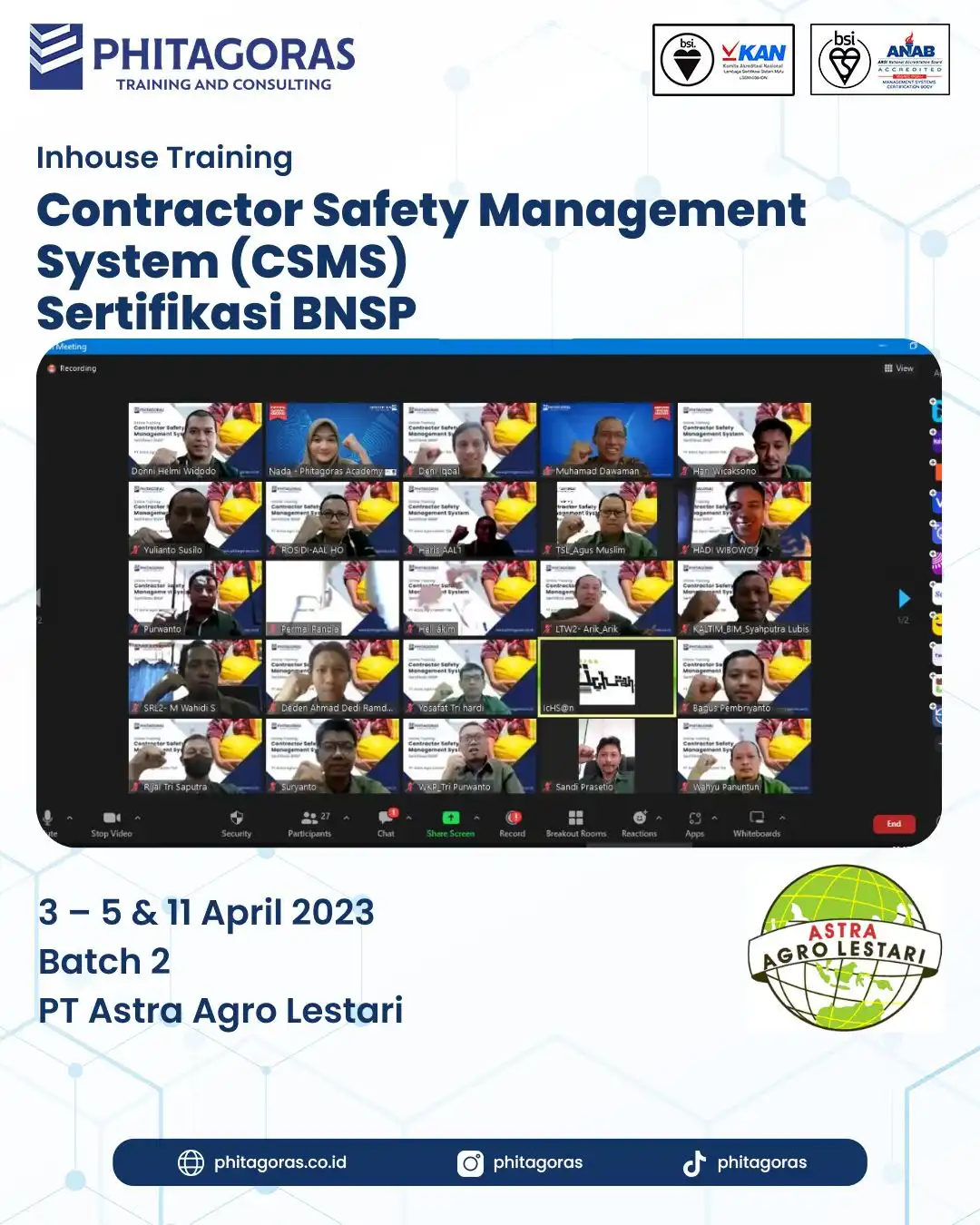 Inhouse Training Contractor Safety Management System (CSMS) Sertifikasi BNSP - PT Astra Agro Lestari Batch 2