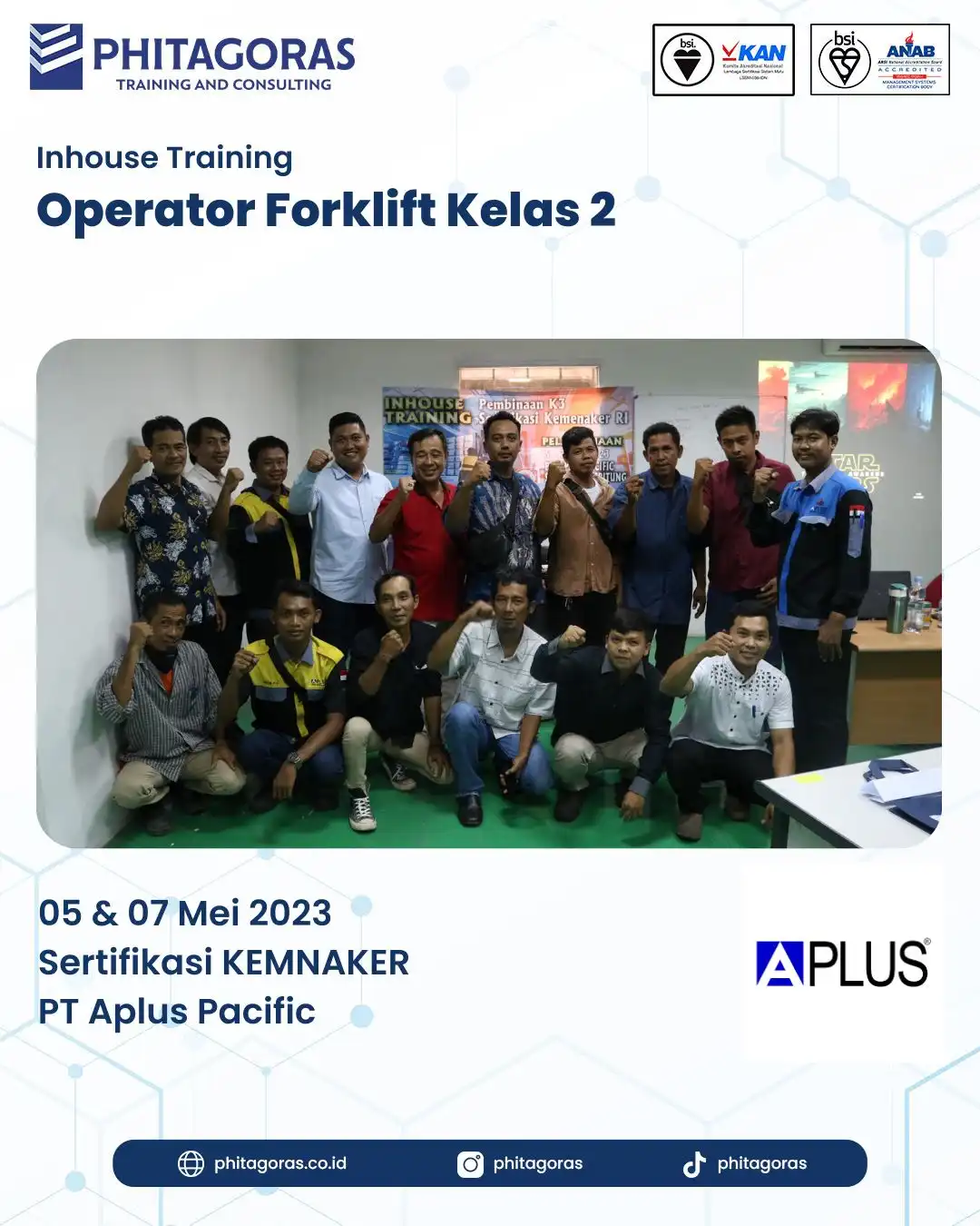 Inhouse Training Operator Forklift Kelas 2 Sertifikasi KEMNAKER - PT Aplus Pacific