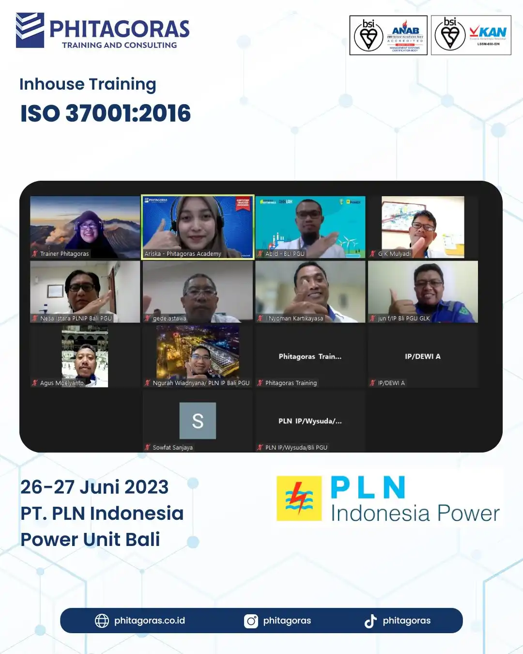 Inhouse Training ISO 37001:2016 - PT. PLN Indonesia Power Unit Bali