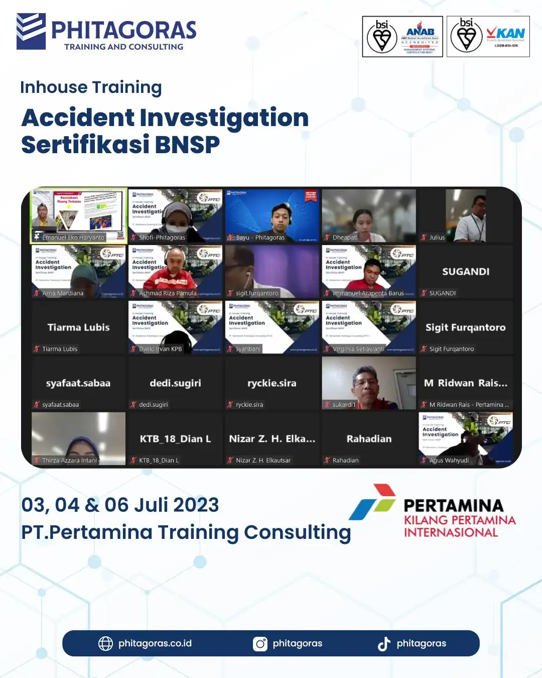 Inhouse Training Accident Investigation Sertifikasi BNSP - PT.Pertamina Training Consulting