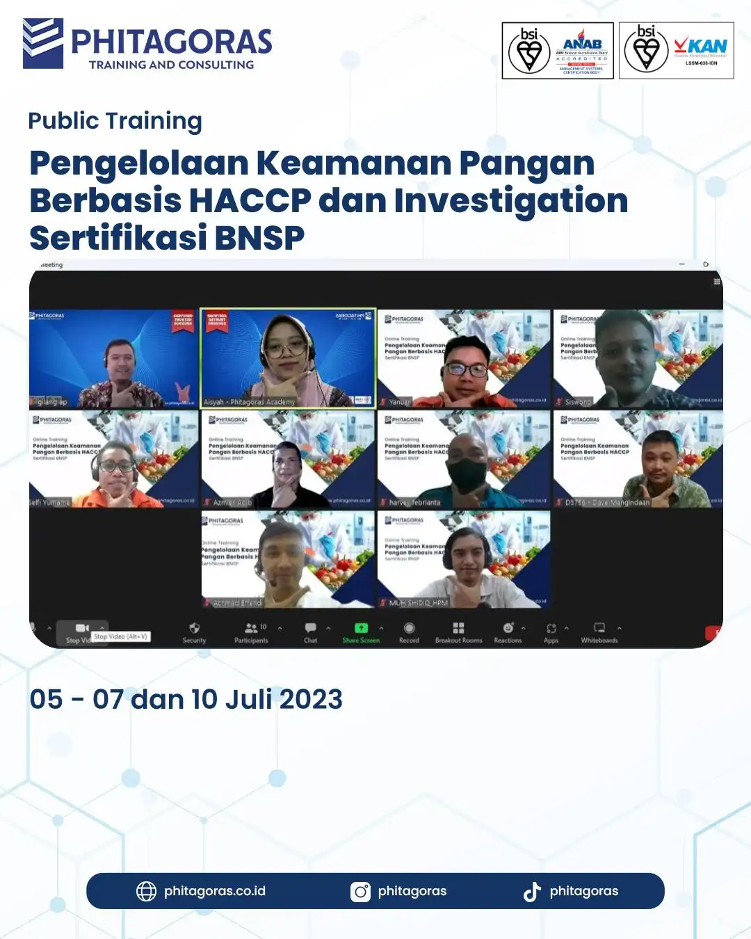 Public Training Pengelolaan Keamanan Pangan Berbasis HACCP dan Investigation Sertifikasi BNSP