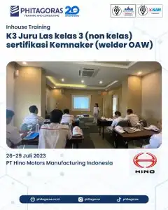 Inhouse Training K3 Juru Las kelas 3 (non kelas) sertifikasi Kemnaker (welder OAW) - PT Hino Motors Manufacturing Indonesia