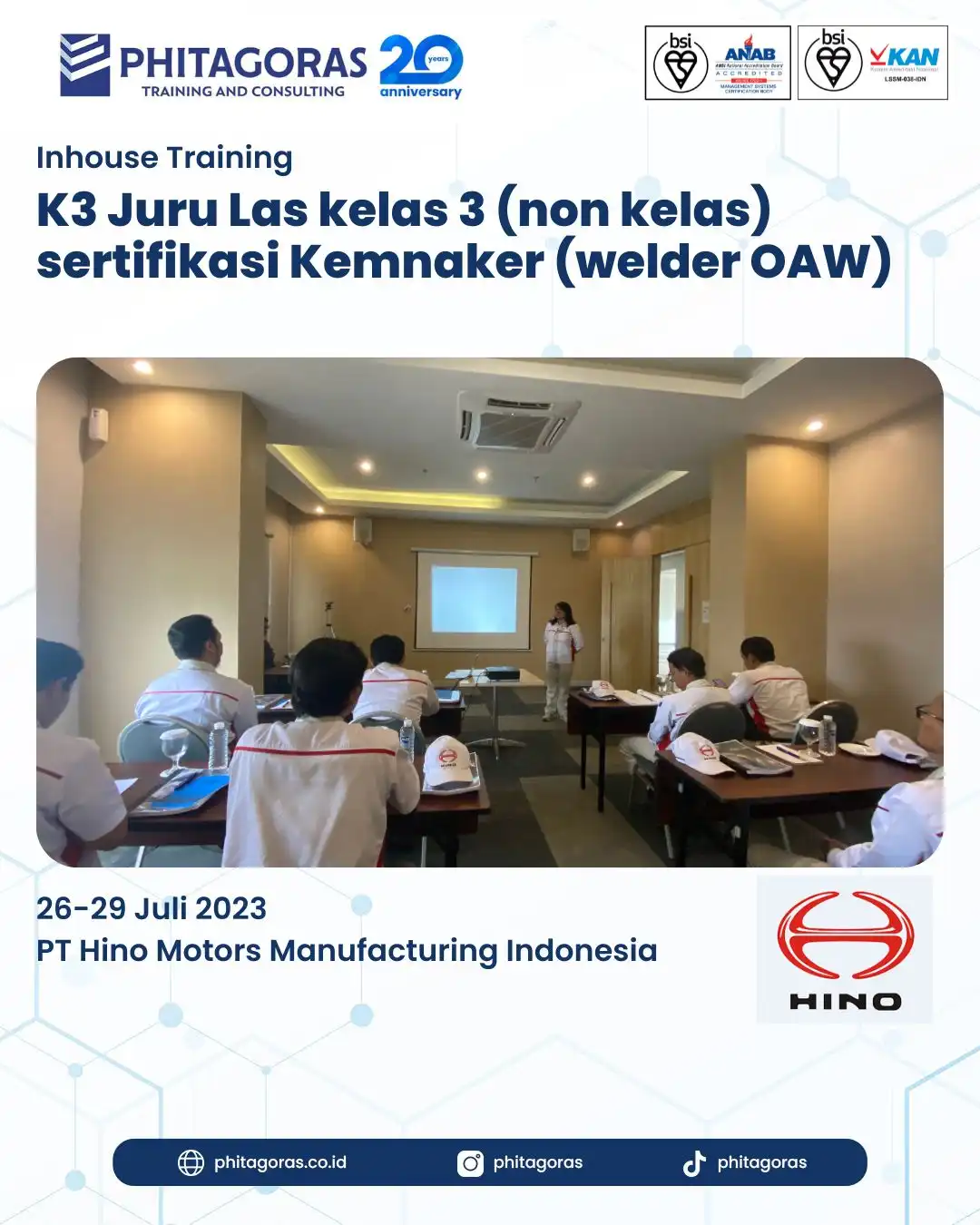 Inhouse Training K3 Juru Las kelas 3 (non kelas) sertifikasi Kemnaker (welder OAW) - PT Hino Motors Manufacturing Indonesia