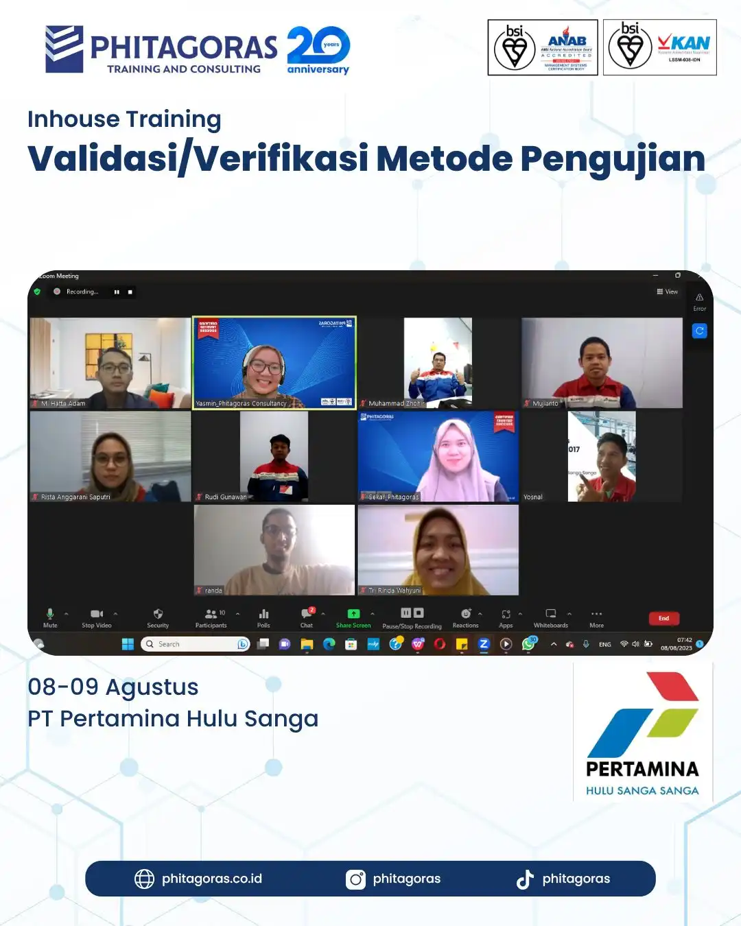 Inhouse Training Validasi/Verifikasi Metode Pengujian - PT Pertamina Hulu Sanga