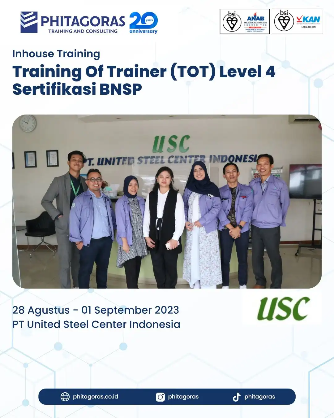Inhouse Training Of Trainer (TOT) Level 4 Sertifikasi BNSP - PT United Steel Center Indonesia