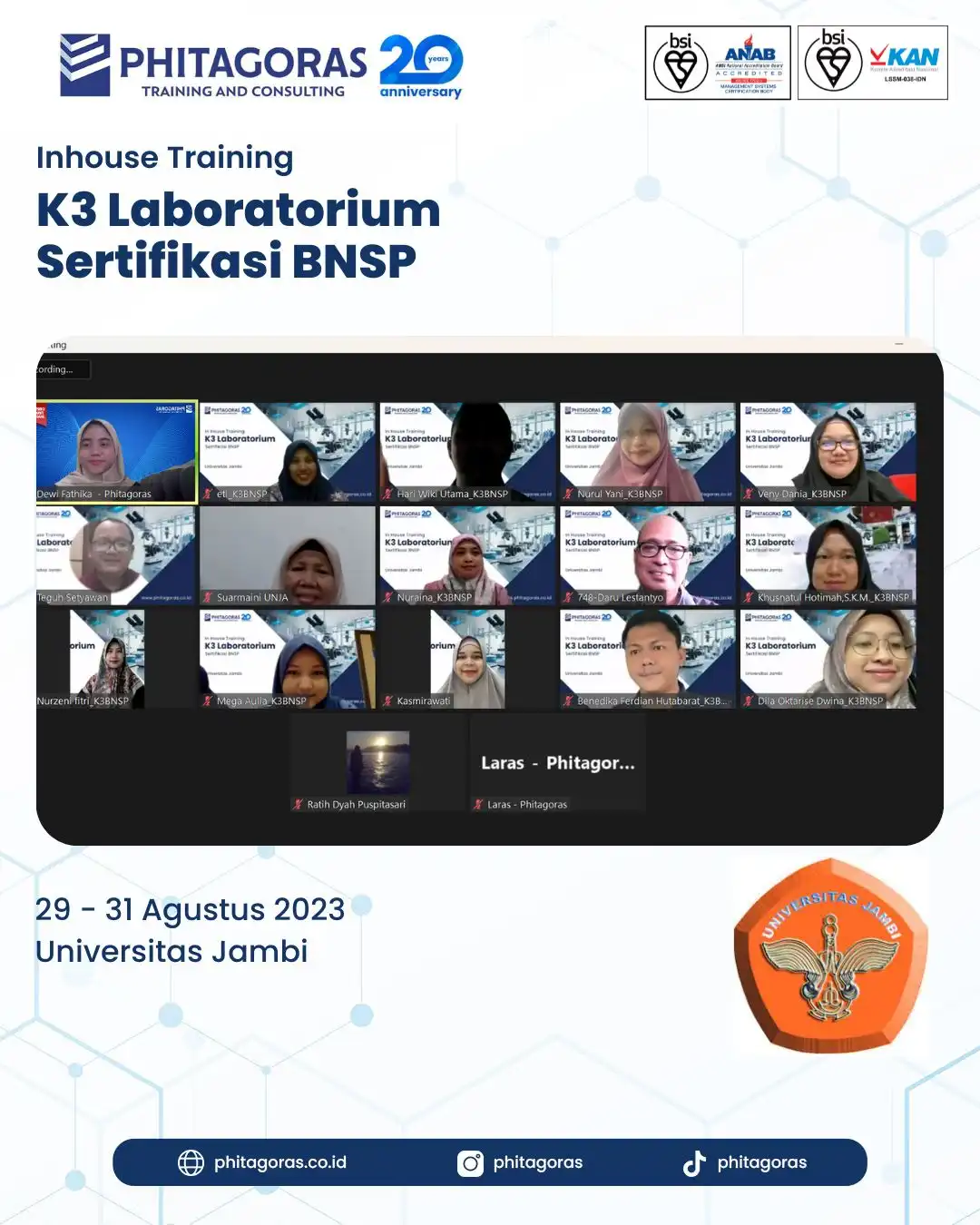 Inhouse Training K3 Laboratorium Sertifikasi BNSP - Universitas Jambi