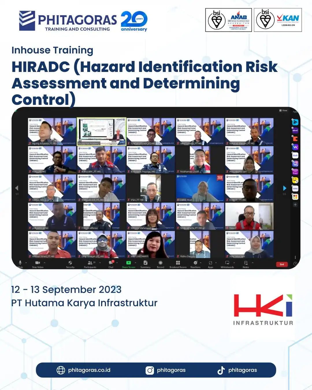 Inhouse Training HIRADC (Hazard Identification Risk Assessment and Determining Control) - PT Hutama Karya Infrastruktur