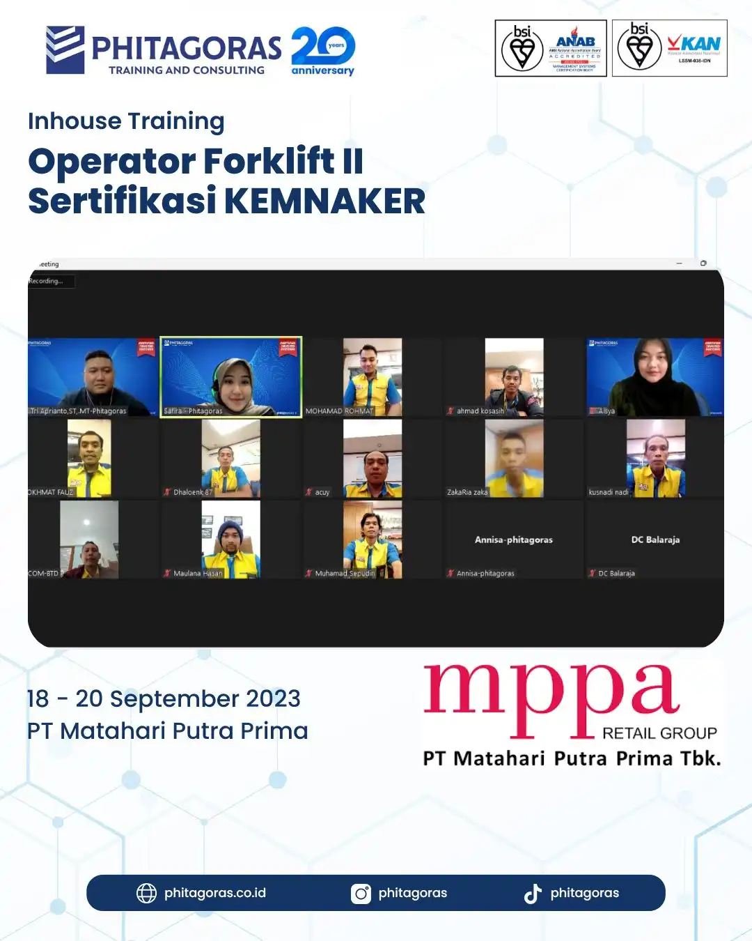 Inhouse Training Operator Forklift II Sertifikasi KEMNAKER - PT Matahari Putra Prima
