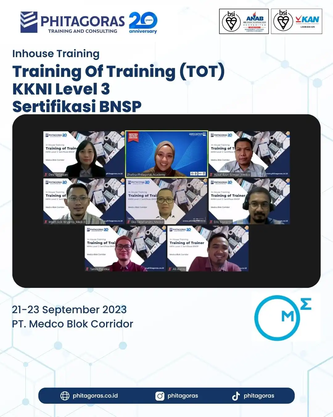 Inhouse Training Of Trainer (TOT) KKNI Level 3 Sertifikasi BNSP - PT. Medco Blok Corridor