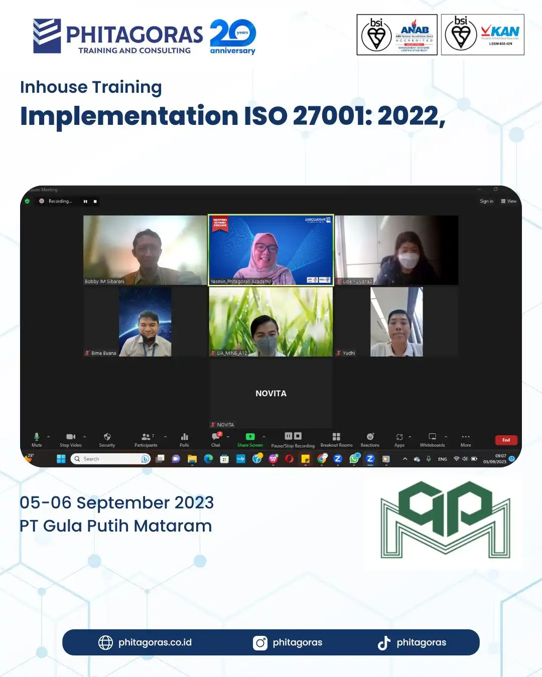 Inhouse Training Implementasi ISO 27001:2022 - PT Gula Putih Mataram