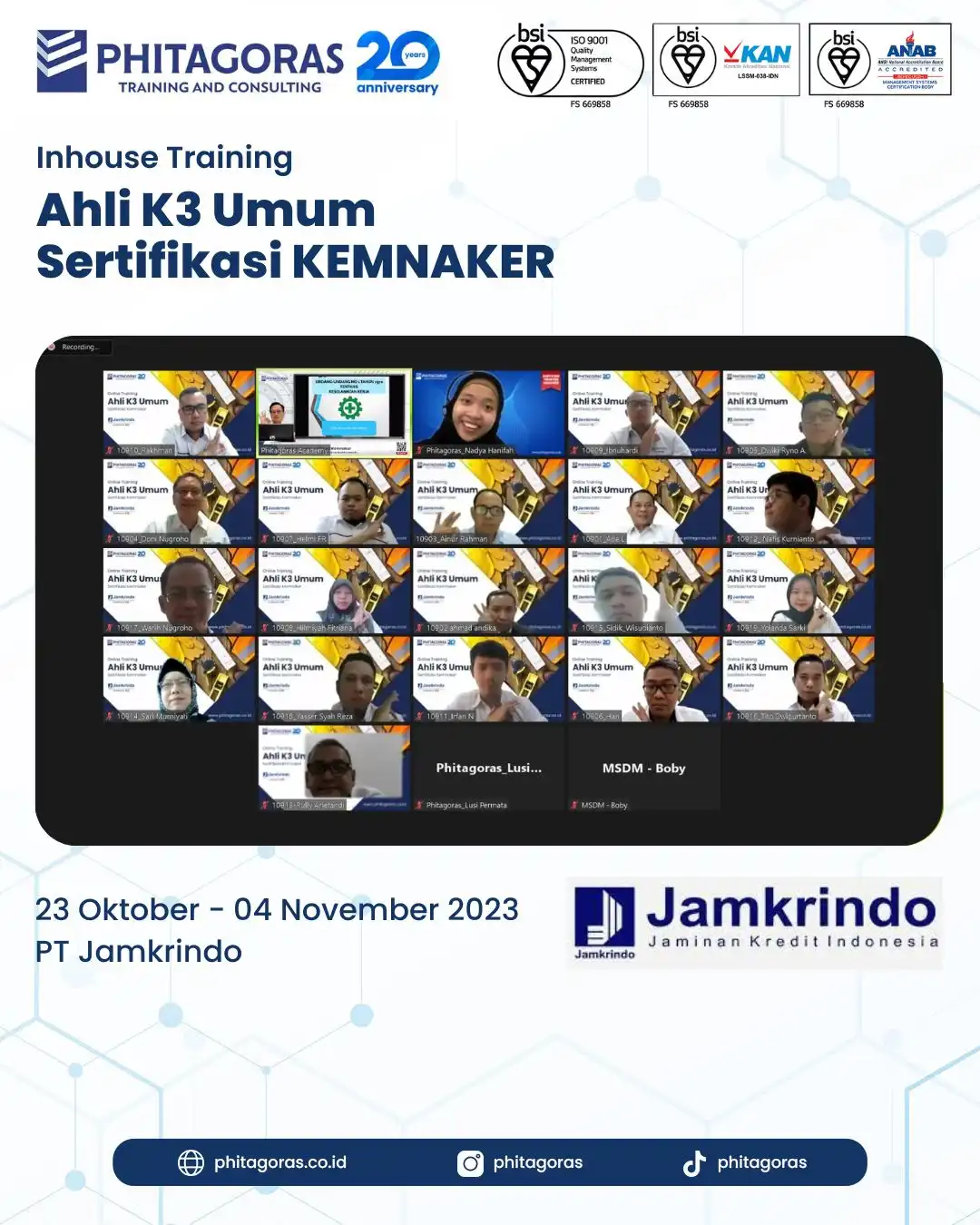 Inhouse Training Ahli K3 Umum Sertifikasi KEMNAKER - PT Jamkrindo