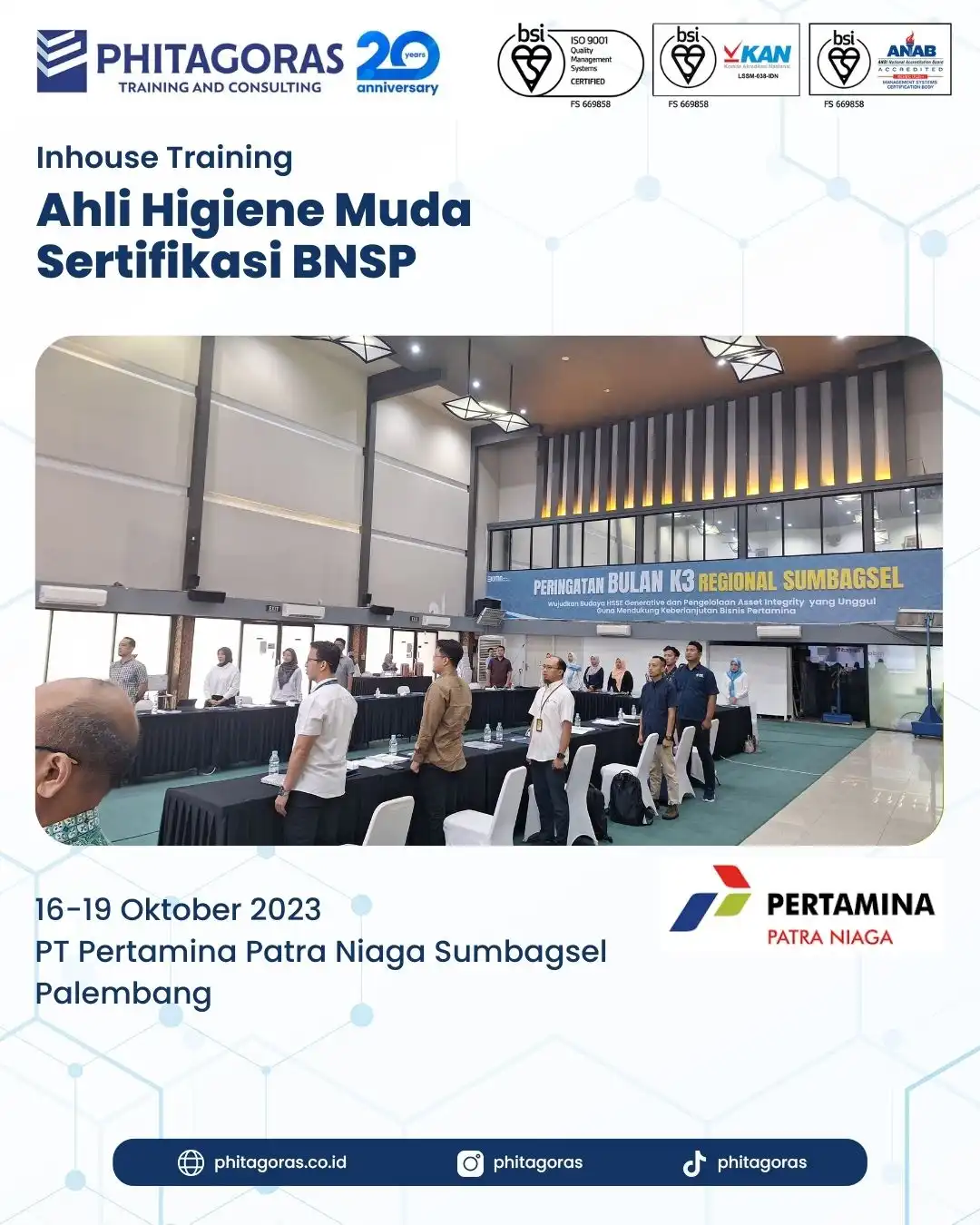 Inhouse Training Ahli Higiene Muda Sertifikasi BNSP - PT Pertamina Patra Niaga Sumbagsel, Palembang