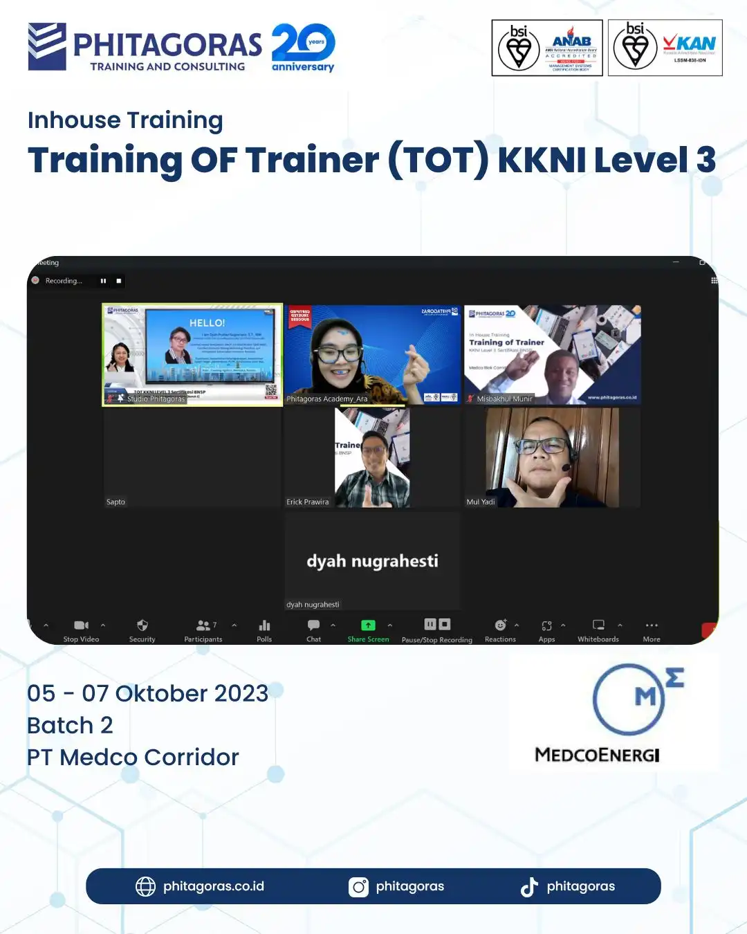 Inhouse Training OF Trainer (TOT) KKNI Level 3 untuk PT Medco Corridor Batch 2
