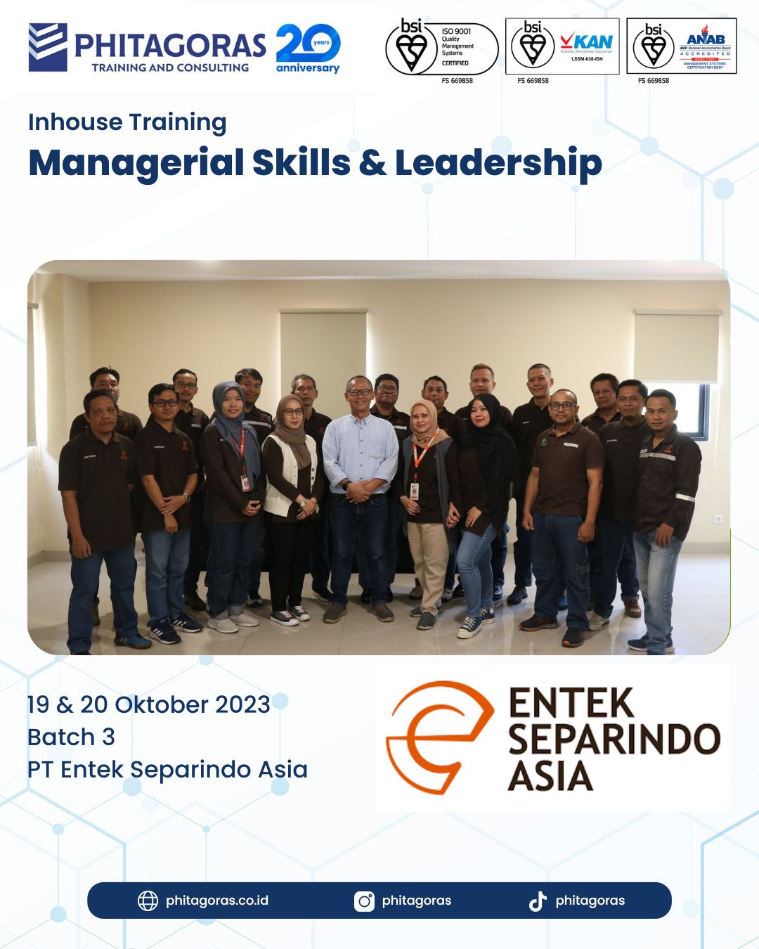 Inhouse Training Managerial Skills & Leadership - PT Entek Separindo Asia Batch 3 di Diara Hotel Cileungsi