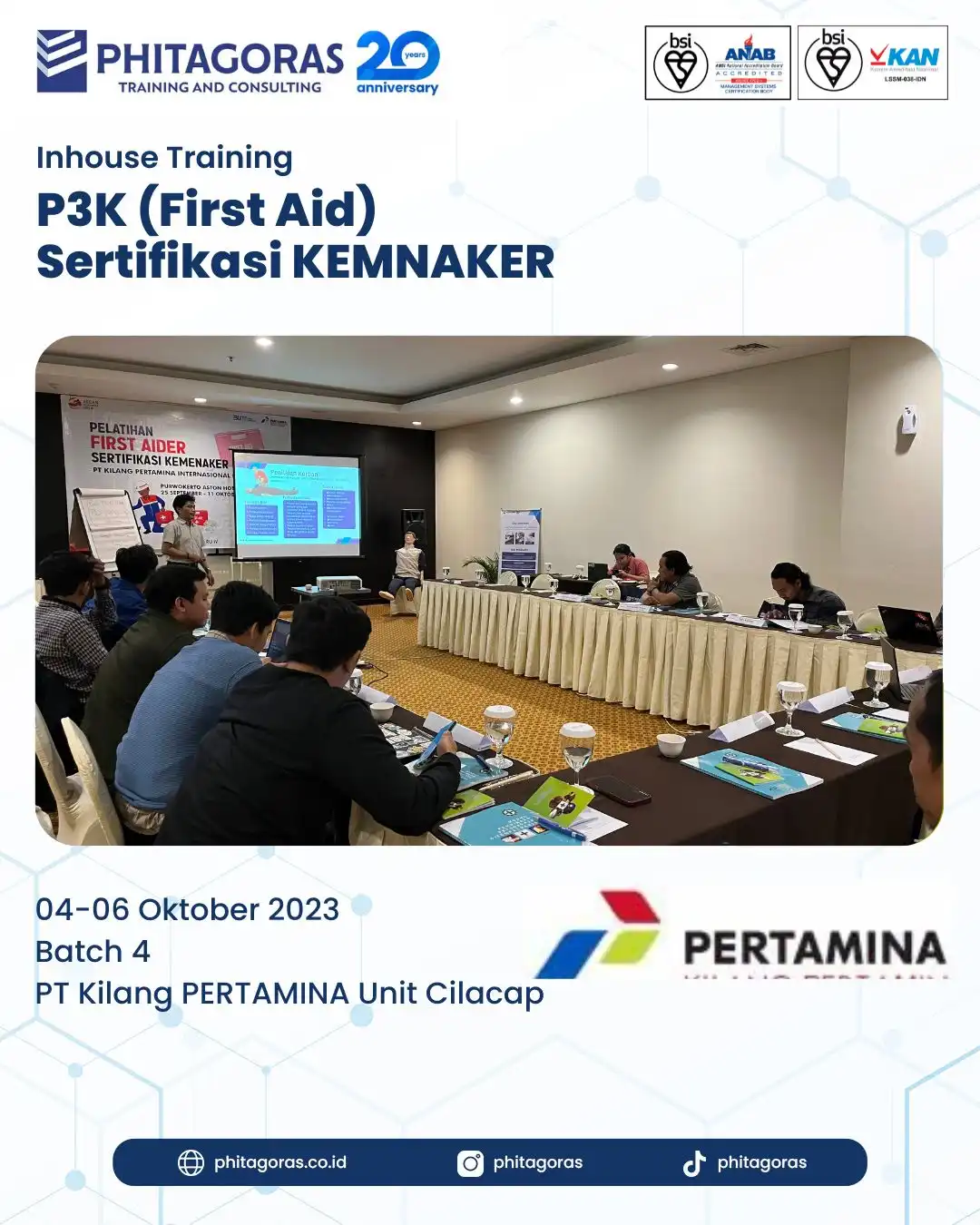 Inhouse Training P3K (First Aid) Sertifikasi KEMNAKER - PT Kilang PERTAMINA Unit Cilacap Batch 4