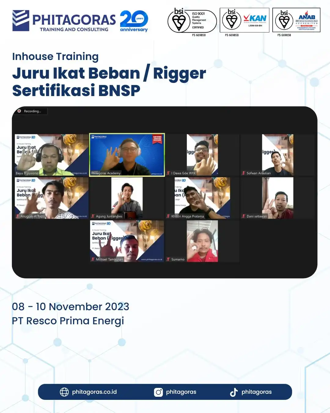 Inhouse Training Juru Ikat Beban / Rigger Sertifikasi BNSP - PT Resco Prima Energi