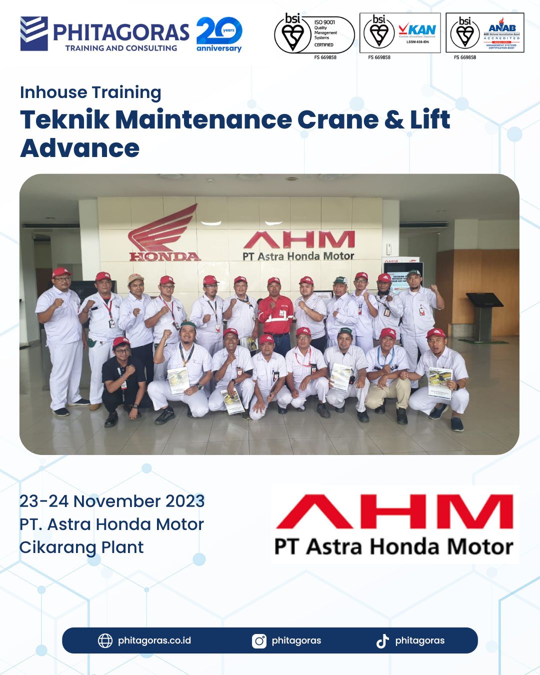 Inhouse Training Teknik Maintenance Crane & Lift Advance - PT. Astra Honda Motor - Cikarang Plant