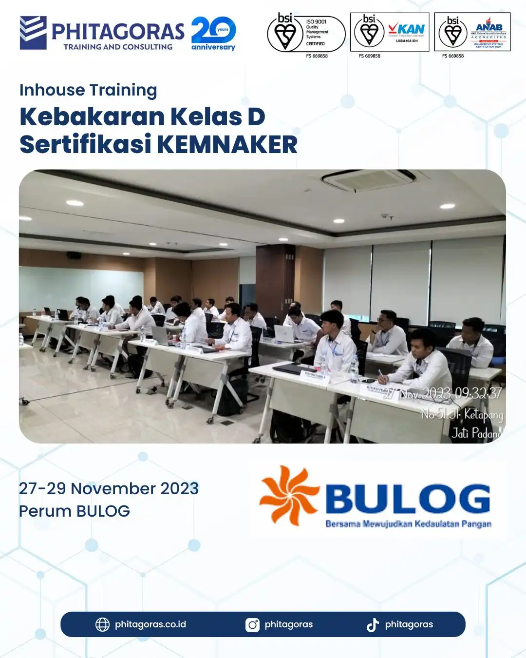 Inhouse Training Kebakaran Kelas D Sertifikasi KEMNAKER - Perum BULOG