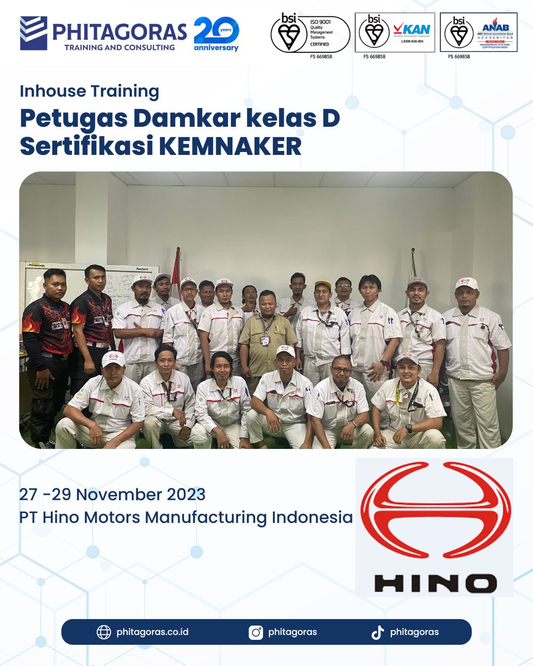 Inhouse Training Petugas Damkar kelas D Sertifikasi KEMNAKER - PT Hino Motors Manufacturing Indonesia