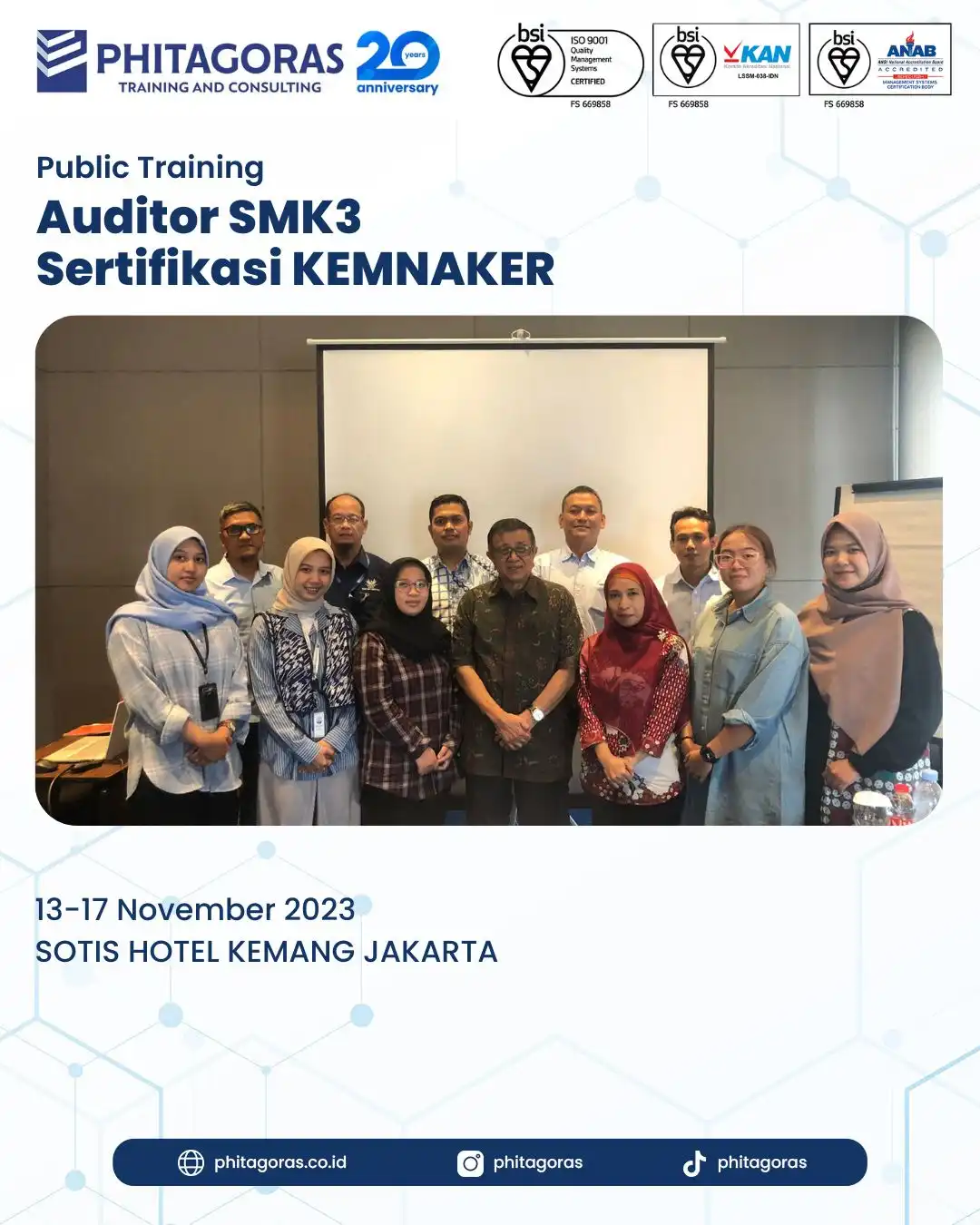 Public Training Auditor SMK3 Sertifikasi KEMNAKER di SOTIS HOTEL KEMANG JAKARTA