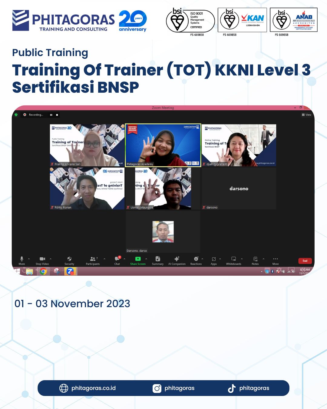 Public Training Of Trainer (TOT) KKNI Level 3 Sertifikasi BNSP