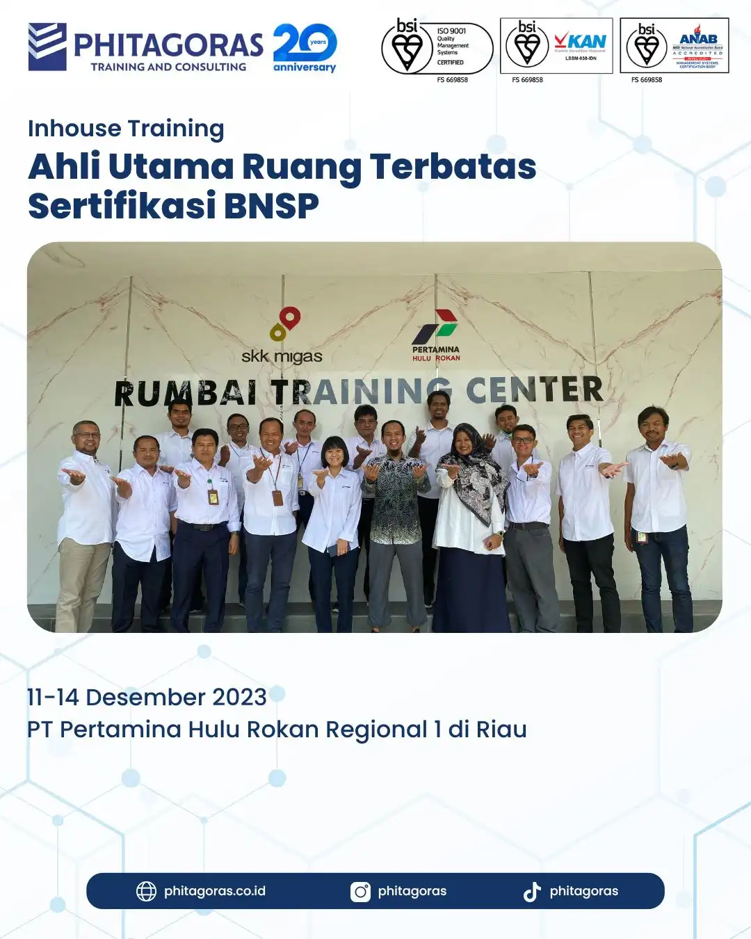 Inhouse Training Ahli Utama Ruang Terbatas Sertifikasi BNSP - PT Pertamina Hulu Rokan Regional 1 di Riau