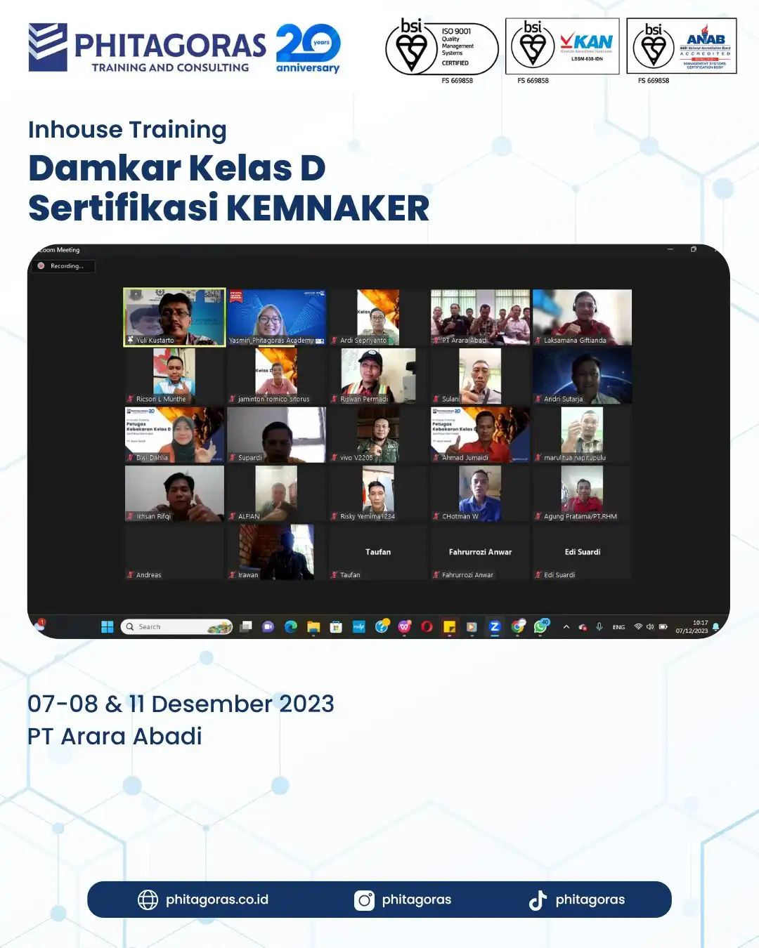 Inhouse Training Damkar Kelas D Sertifikasi KEMNAKER - PT Arara Abadi