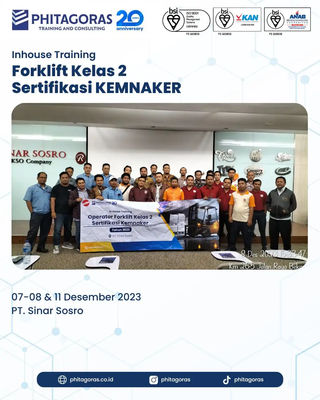 Inhouse Training Forklift Kelas 2 Sertifikasi KEMNAKER - PT. Sinar Sosro Indonesia
