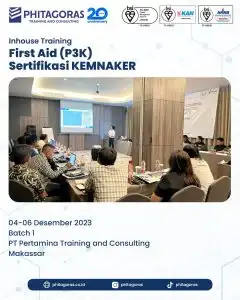 Inhouse Training First Aid (P3K) Sertifikasi KEMNAKER - PT Pertamina Training and Consulting Makassar Batch 1