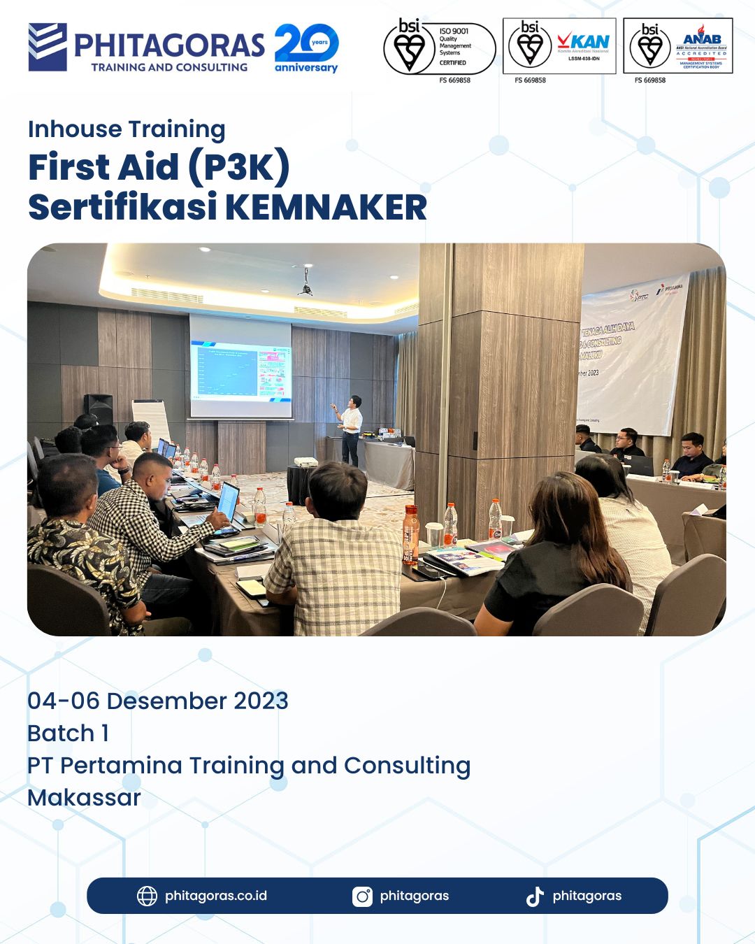 Inhouse Training First Aid (P3K) Sertifikasi KEMNAKER - PT Pertamina Training and Consulting Makassar Batch 1