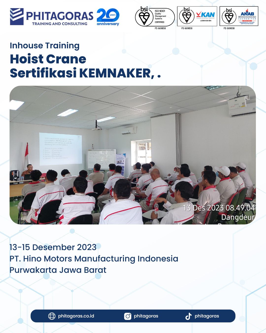 Inhouse Training Hoist Crane Sertifikasi KEMNAKER - PT. Hino Motors Manufacturing Indonesia Purwakarta Jawa Barat