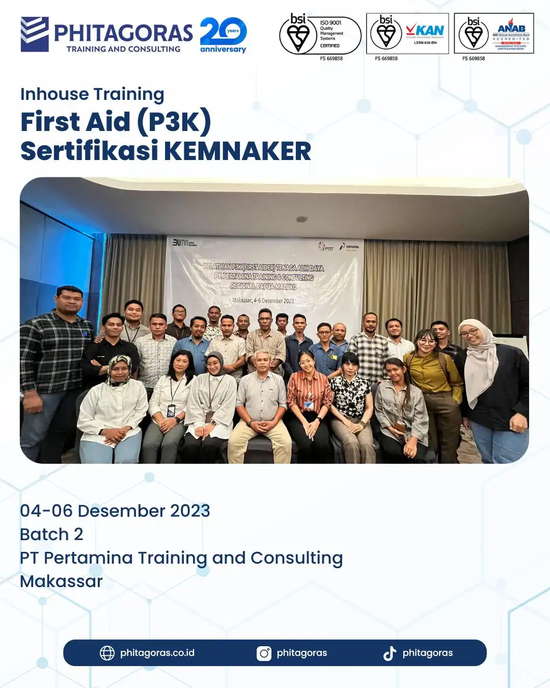 Inhouse Training First Aid (P3K) Sertifikasi KEMNAKER - PT Pertamina Training and Consulting Makassar Batch 2