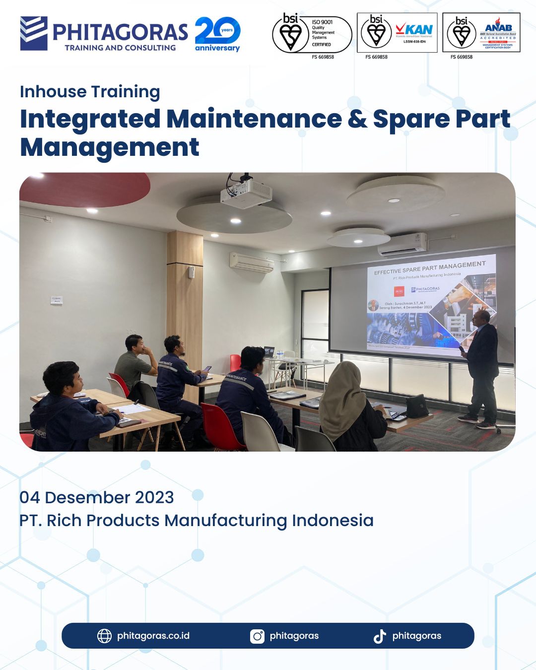 Inhouse Training Integrated Maintenance & Spare Part Management - PT. Rich Products Manufacturing Indonesia