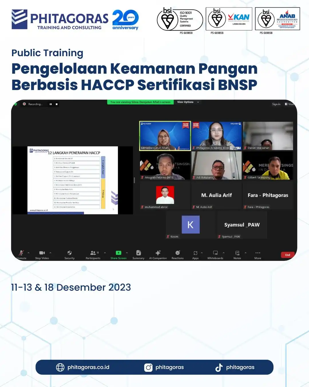 Public Training Pengelolaan Keamanan Pangan Berbasis HACCP Sertifikasi BNSP