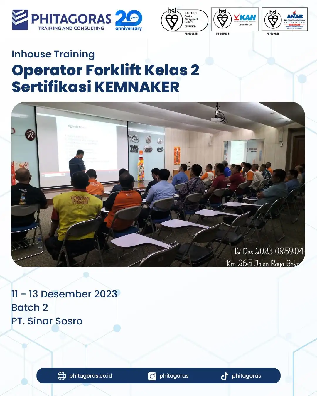 Inhouse Training Operator Forklift Kelas 2 Sertifikasi KEMNAKER - PT. Sinar Sosro Batch 2