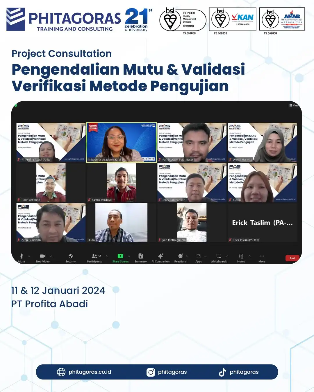 Project Consultation Pengendalian Mutu & Validasi Verifikasi Metode Pengujian - PT Profita Abadi