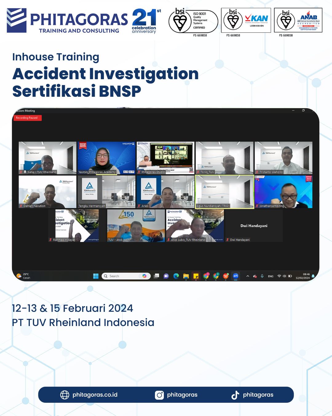 Inhouse Training Accident Investigation Sertifikasi BNSP - PT TUV Rheinland Indonesia
