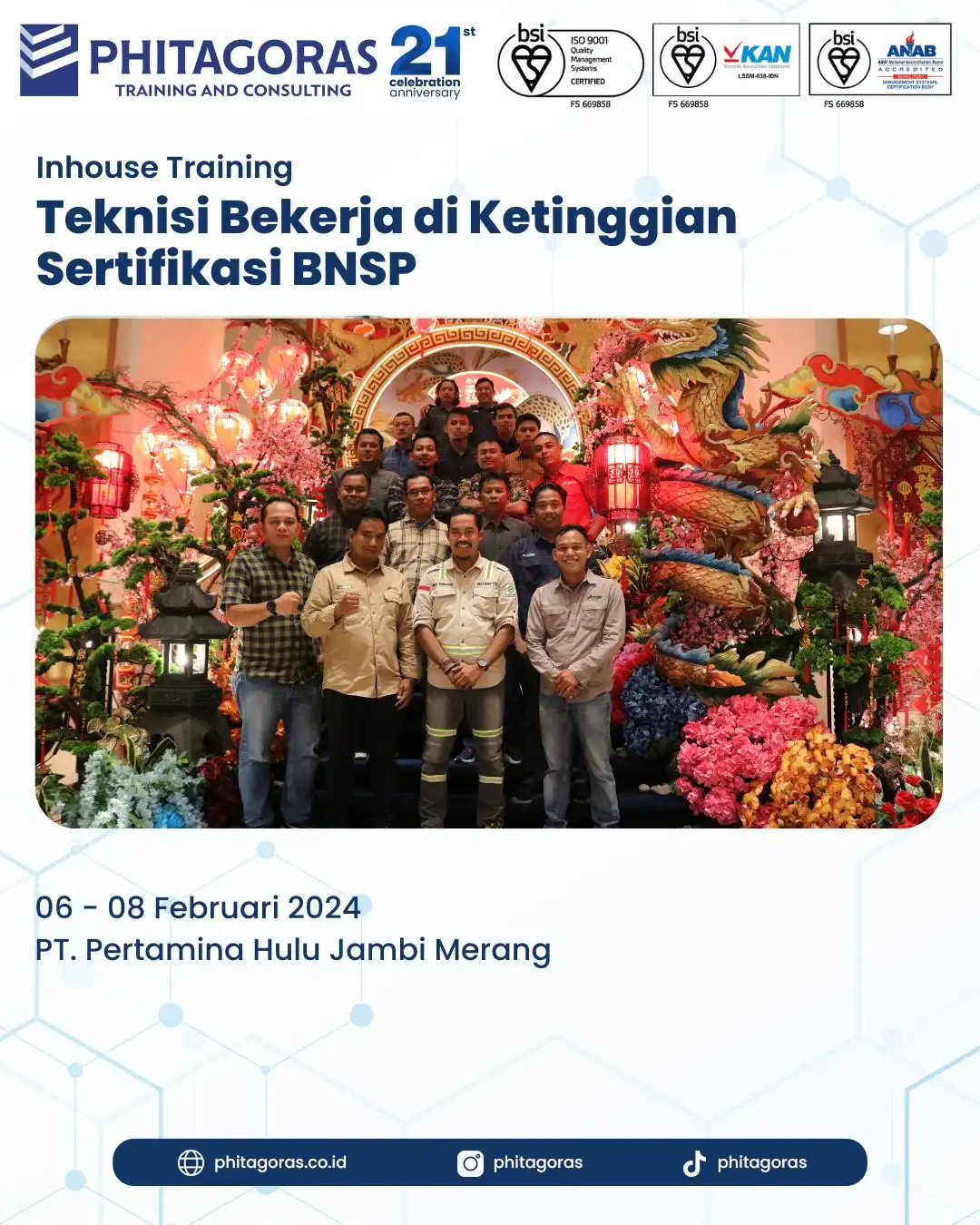 Inhouse Training Teknisi Bekerja di Ketinggian Sertifikasi BNSP - PT. Pertamina Hulu Jambi Merang