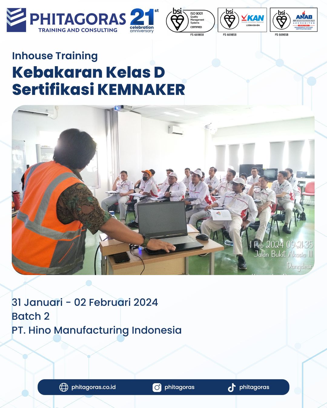 Inhouse Training Kebakaran Kelas D Sertifikasi KEMNAKER - PT. Hino Manufacturing Indonesia Batch 2
