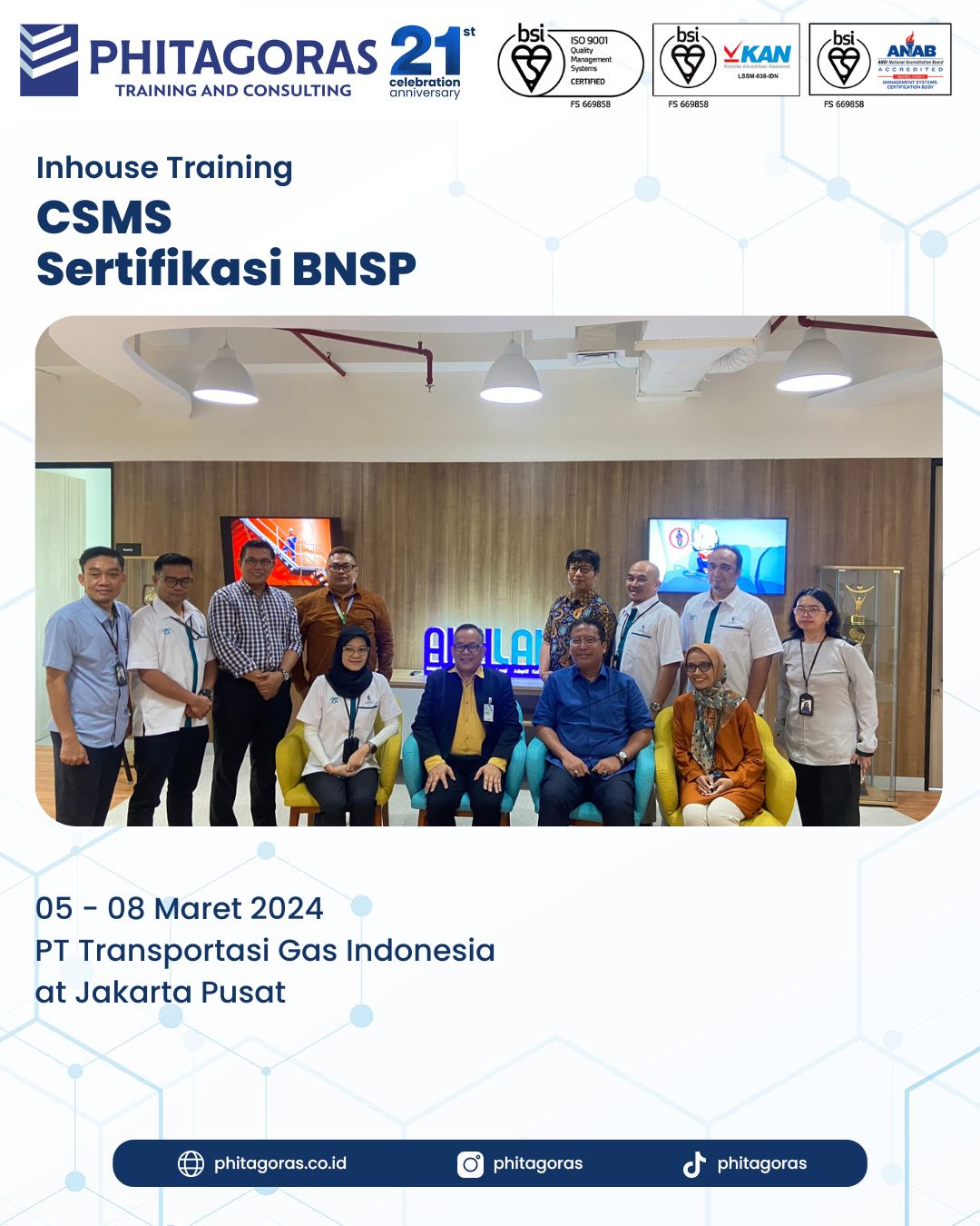 Inhouse Training Contractor's Safety Management System (CSMS) Sertifikasi BNSP - PT Transportasi Gas Indonesia di Jakarta Pusat