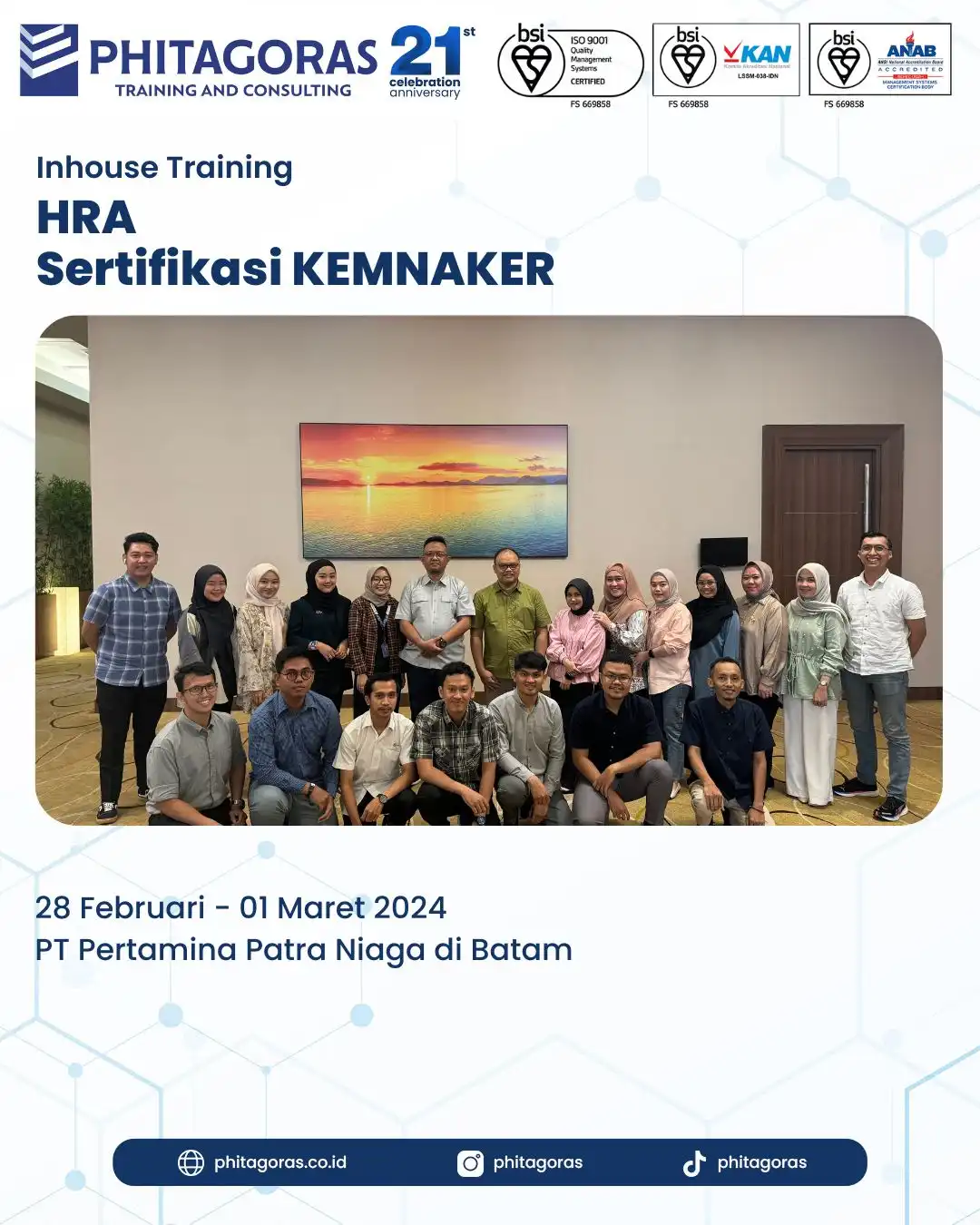 Inhouse Training HRA Sertifikasi KEMNAKER-PT Pertamina Patra Niaga di Batam